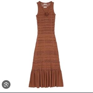 Sandro brown knit rhinestone maxi ruffle dress